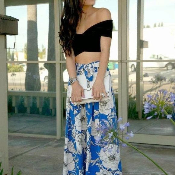 Zara Pants - ZARA Blue & White Floral Wide Leg Palazzo Pants